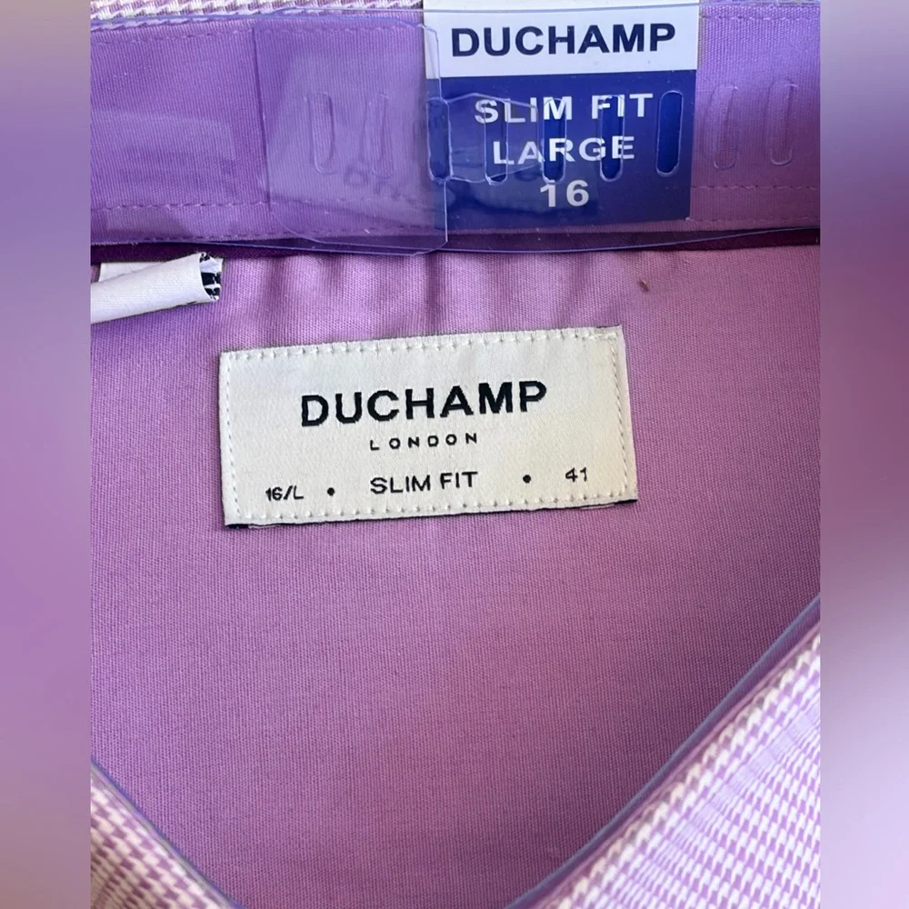Duchamp London Slim Fit Lavender Men's Dress Shirt 16/L - Picture 2 of 8